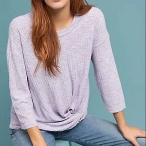 Anthropologie purple ribbed twist front top size M // 2263